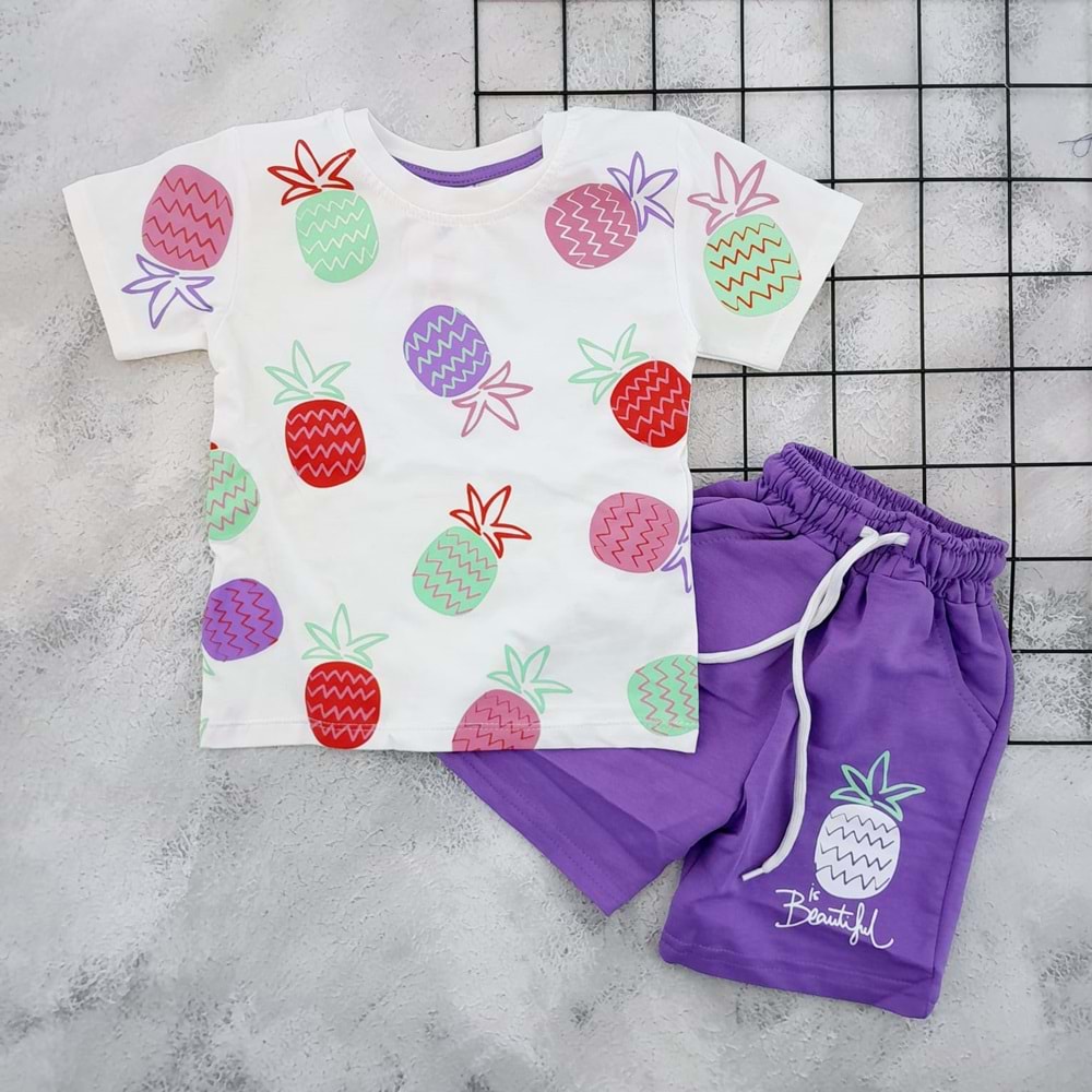 BDB 3021 ANANAS BASKILI ŞORT TAKIM - MOR - 2 YAŞ