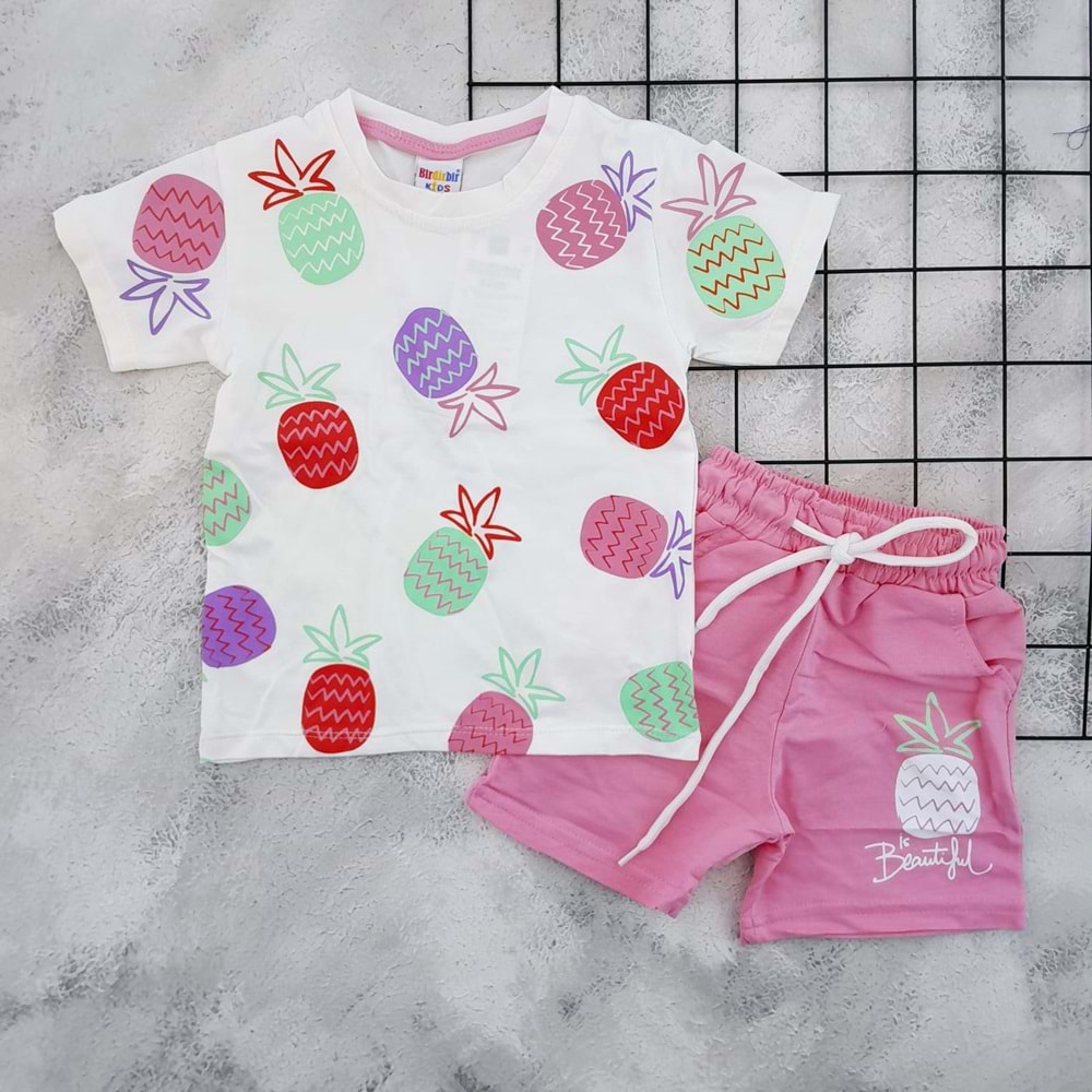 BDB 3021 ANANAS BASKILI ŞORT TAKIM - PEMBE - 2 YAŞ