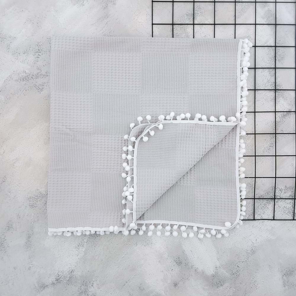 AZR 1011 VAFFLE PONPONLU ÖRTÜ 100*100 - GRİ