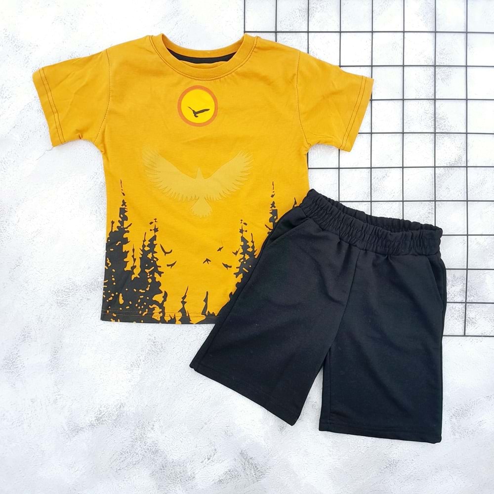 NİRVANA 287 LEYLEK BASKILI ŞORT TAKIM - HARDAL - 14 YAŞ