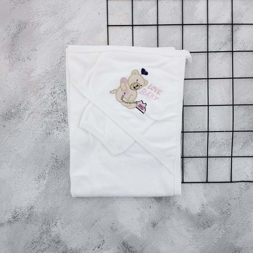GÜLÜNCE BABY OTURAN AYI BEBE HAVLU - PEMBE