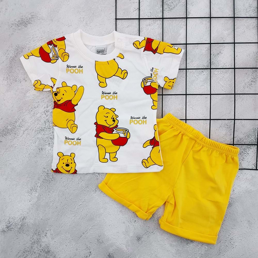 NİKUBY 45227 WINNIE THE POOH BASKILI ŞORT TAKIM - SARI - 12 AY
