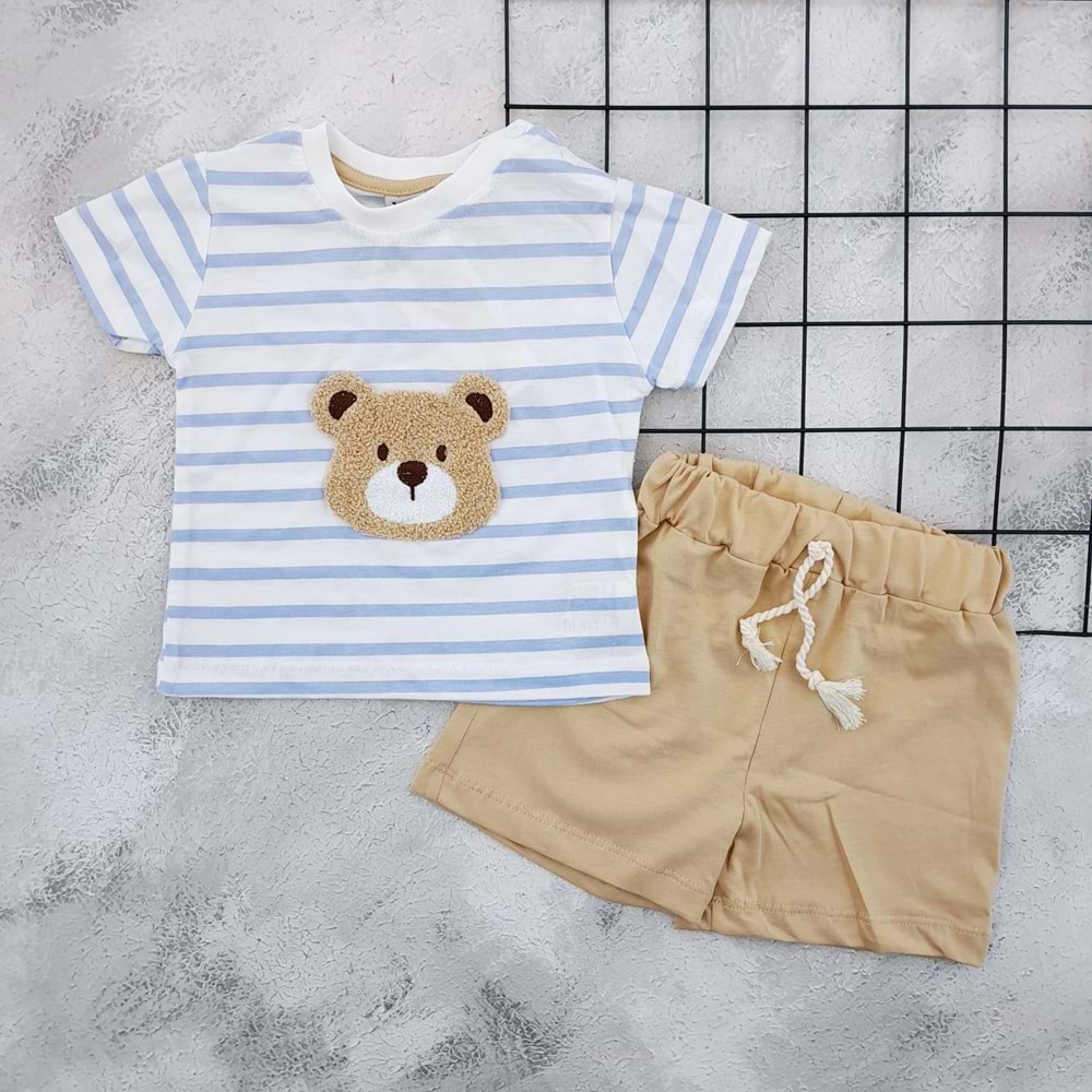 VOIKIDS 53969 ÇİZGİLİ SÜZENE AYICIK ŞORT TAKIM - MAVİ - 6 AY
