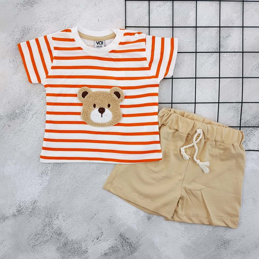 VOIKIDS 53969 ÇİZGİLİ SÜZENE AYICIK ŞORT TAKIM - TURUNCU - 9 AY