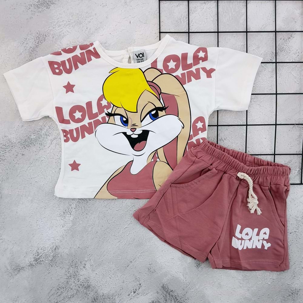 VOIKIDS 53954 LOLO BUNNY BASKILI ŞORT TAKIM - MÜRDÜM - 4 YAŞ