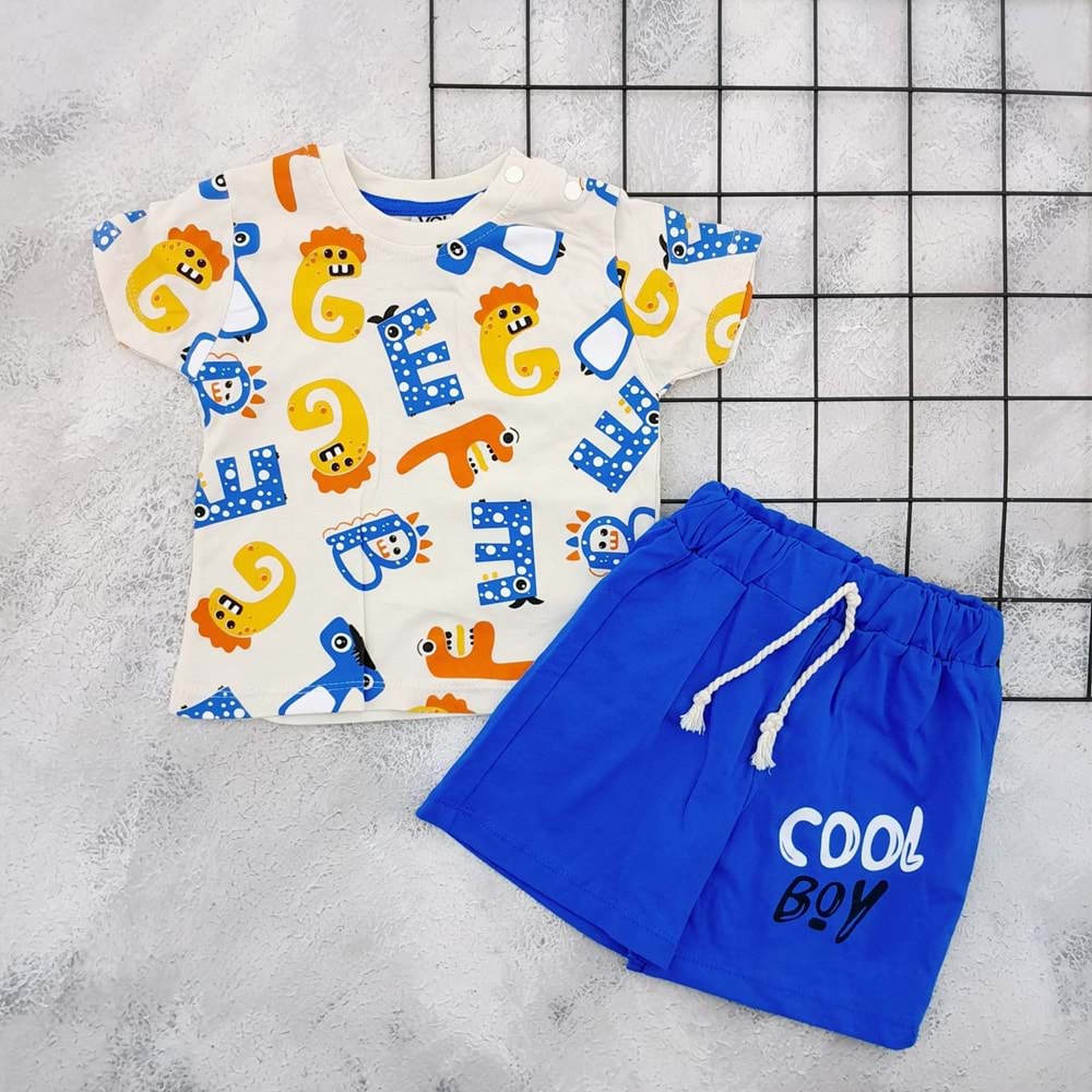 VOIKIDS 53960 HARFLER BASKILI ŞORT TAKIM - SAX MAVİ - 12 AY