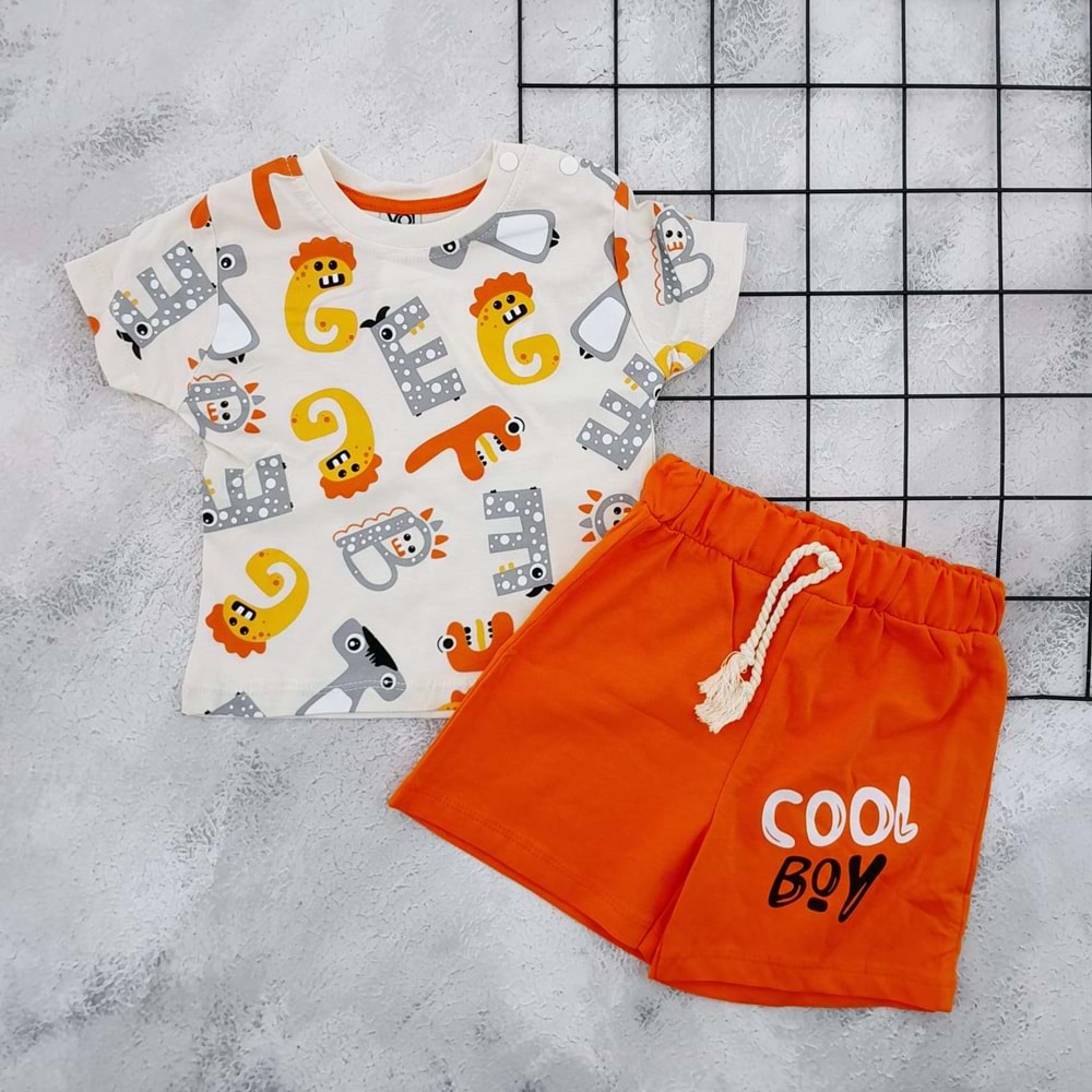 VOIKIDS 53960 HARFLER BASKILI ŞORT TAKIM - TURUNCU - 18 AY