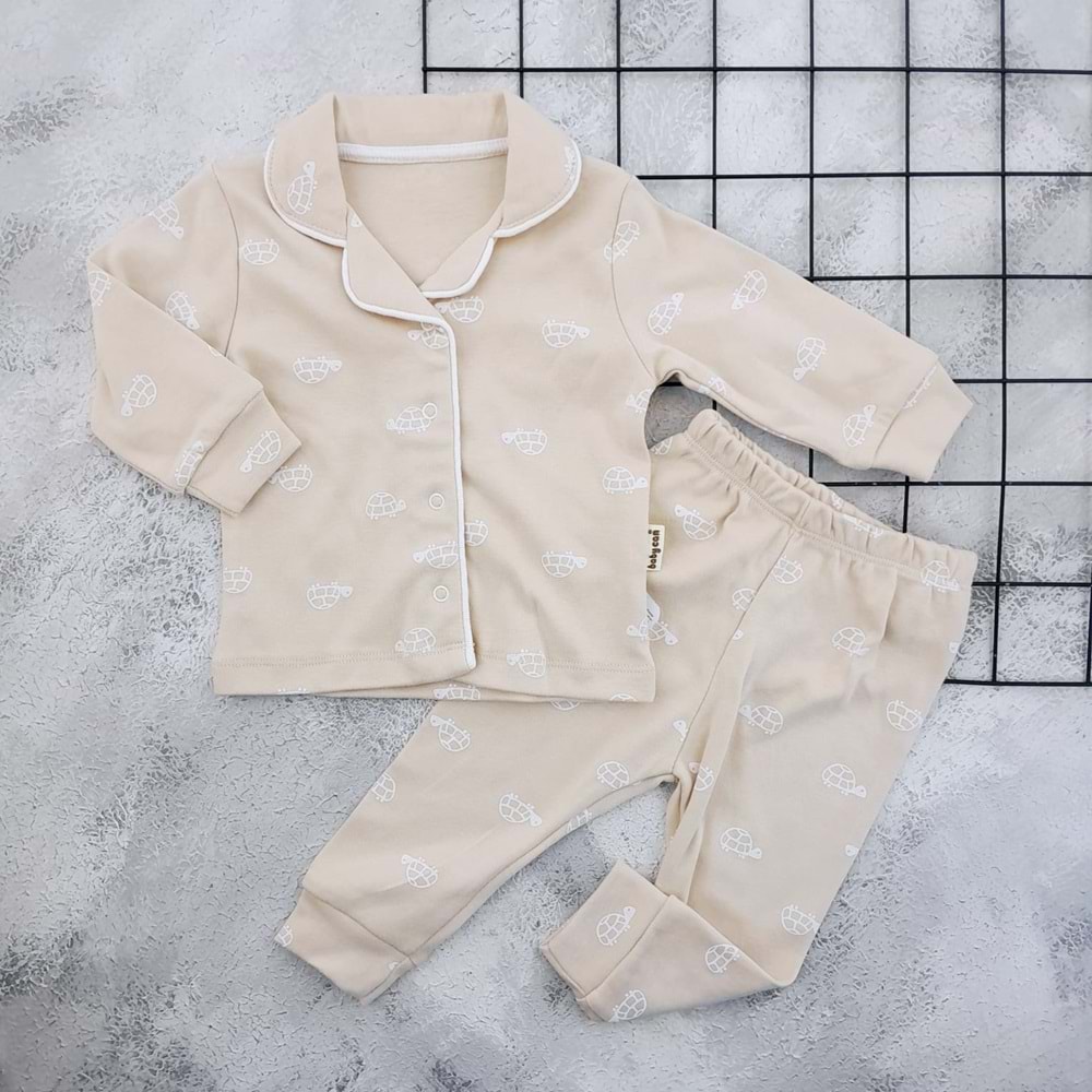 BABYCAN 1905 KAPLUMBAĞA BASKILI PİJAMA TAKIM - BEJ - 3-6 AY