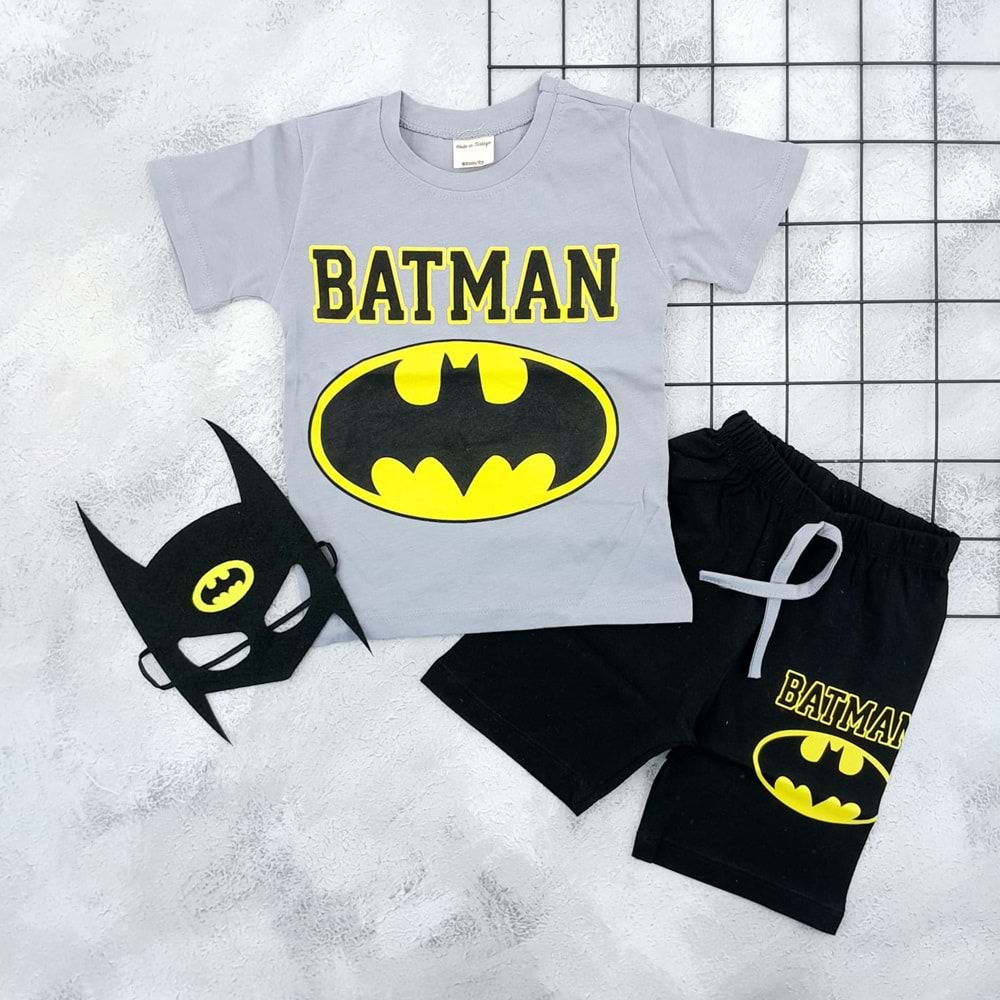 HSN 3102 BATMAN MASKELİ ŞORT TAKIM - FÜME - 8 YAŞ