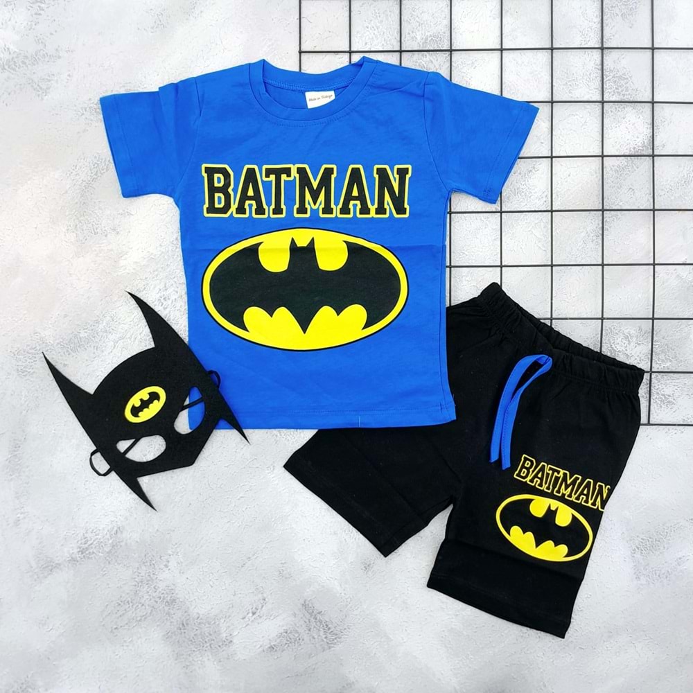 HSN 3102 BATMAN MASKELİ ŞORT TAKIM - MAVİ - 3 YAŞ