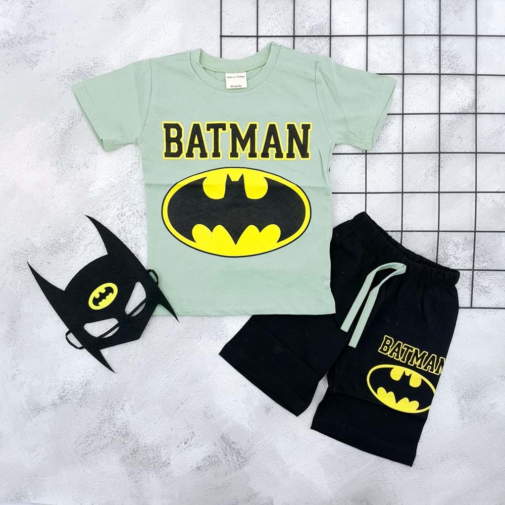 HSN 3102 BATMAN MASKELİ ŞORT TAKIM - YEŞİL - 3 YAŞ