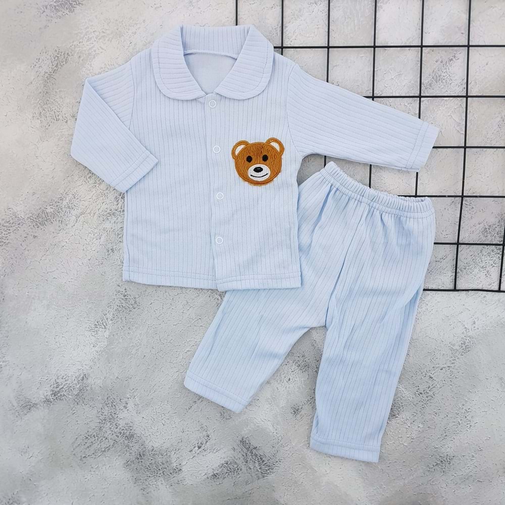 MSA 1203 AYICIK NAKIŞLI BEBE YAKA PİJAMA TAKIM - MAVİ - 9 AY