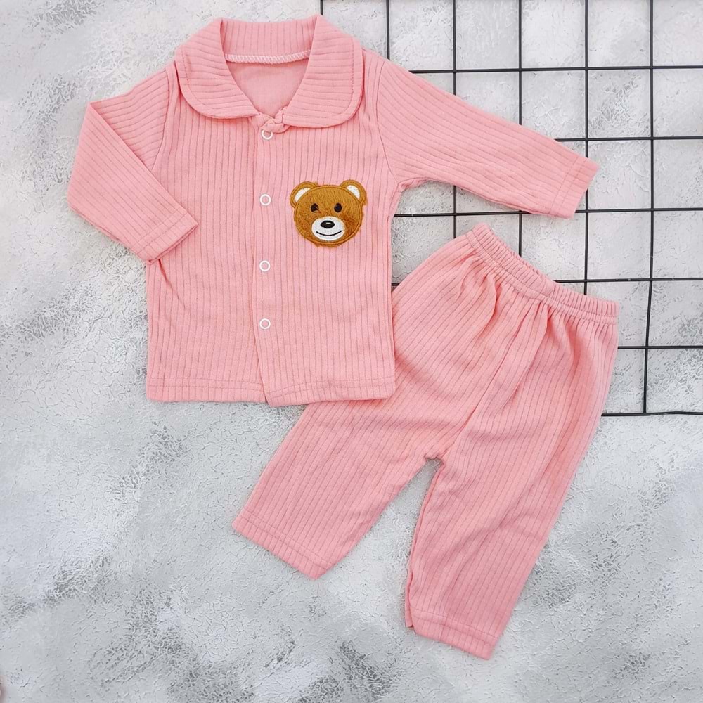 MSA 1203 AYICIK NAKIŞLI BEBE YAKA PİJAMA TAKIM - NAR ÇİÇEĞİ - 18 AY