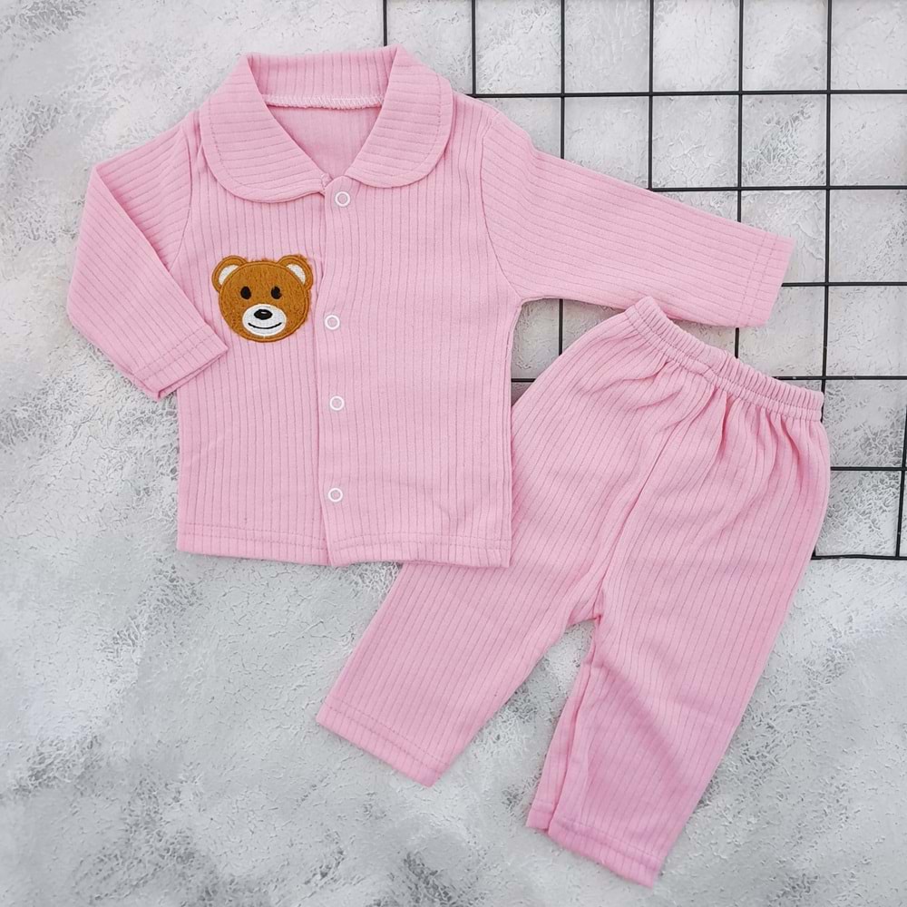 MSA 1203 AYICIK NAKIŞLI BEBE YAKA PİJAMA TAKIM - PEMBE - 24 AY