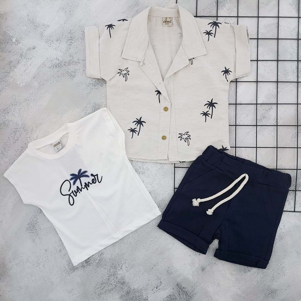 CANÖZ 3399 PALMİYE BASKILI 3 LÜ ŞORT TAKIM - LACİ - 3 YAŞ