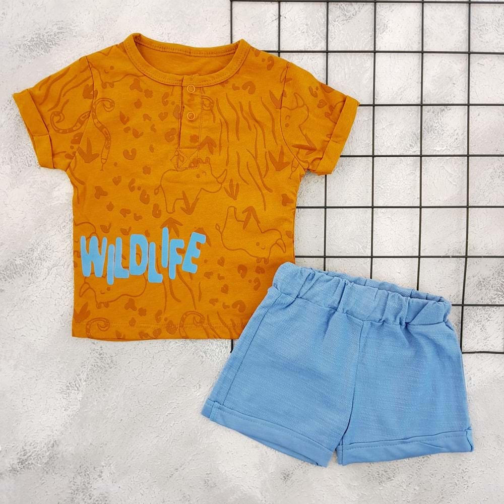 NAZAR 25364 WILD LIFE BASKILI ŞORT TAKIM - KİREMİT - 9 AY
