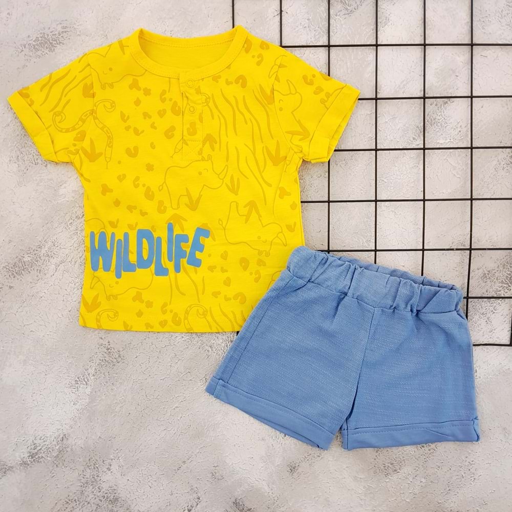 NAZAR 25364 WILD LIFE BASKILI ŞORT TAKIM - SARI - 9 AY