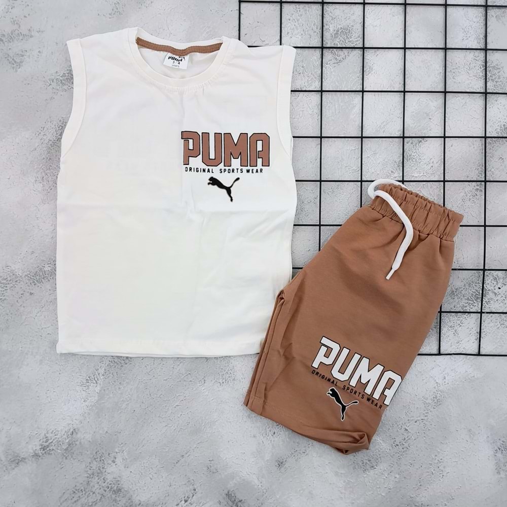BEKA 116 PUMA BASKILI ŞORT TAKIM - KAHVE - 6-7 YAŞ