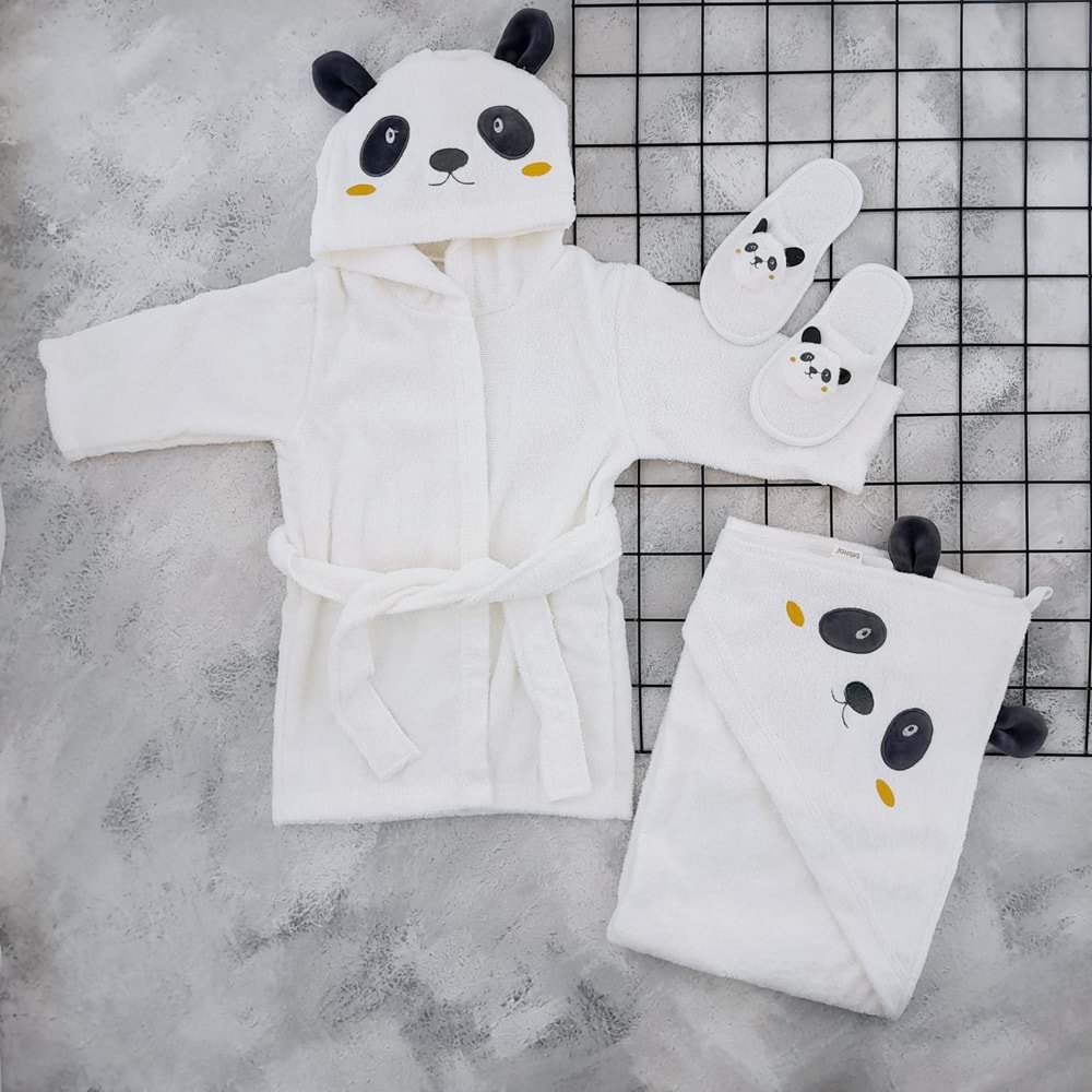 BEBİTOF 30037 PANDA BORNOZ SETİ - KREM