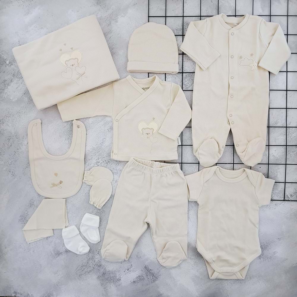 BEBİTOF 10091 AYI DESEN 10 LU ZIBIN SET - BEJ