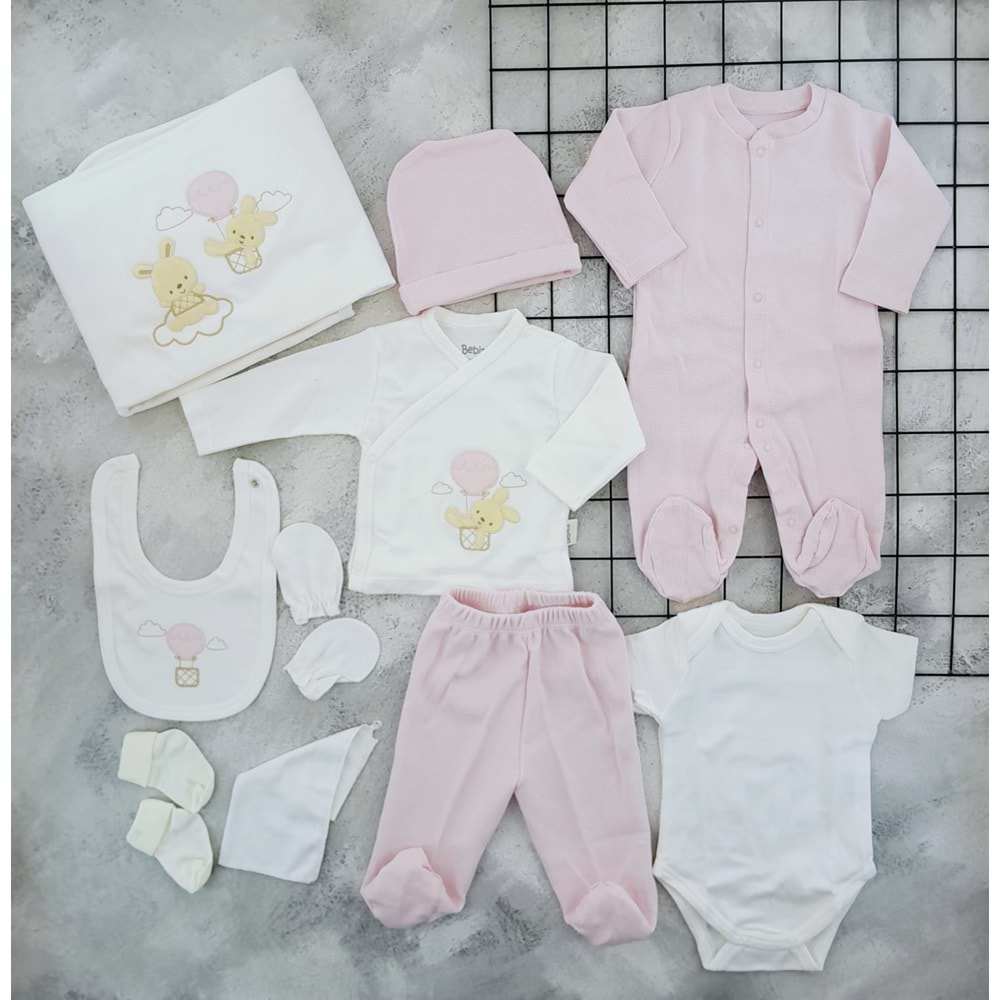 BEBİTOF 10110 BALONLU TAVŞAN DESEN 10 LU BZIBIN SET - PUDRA