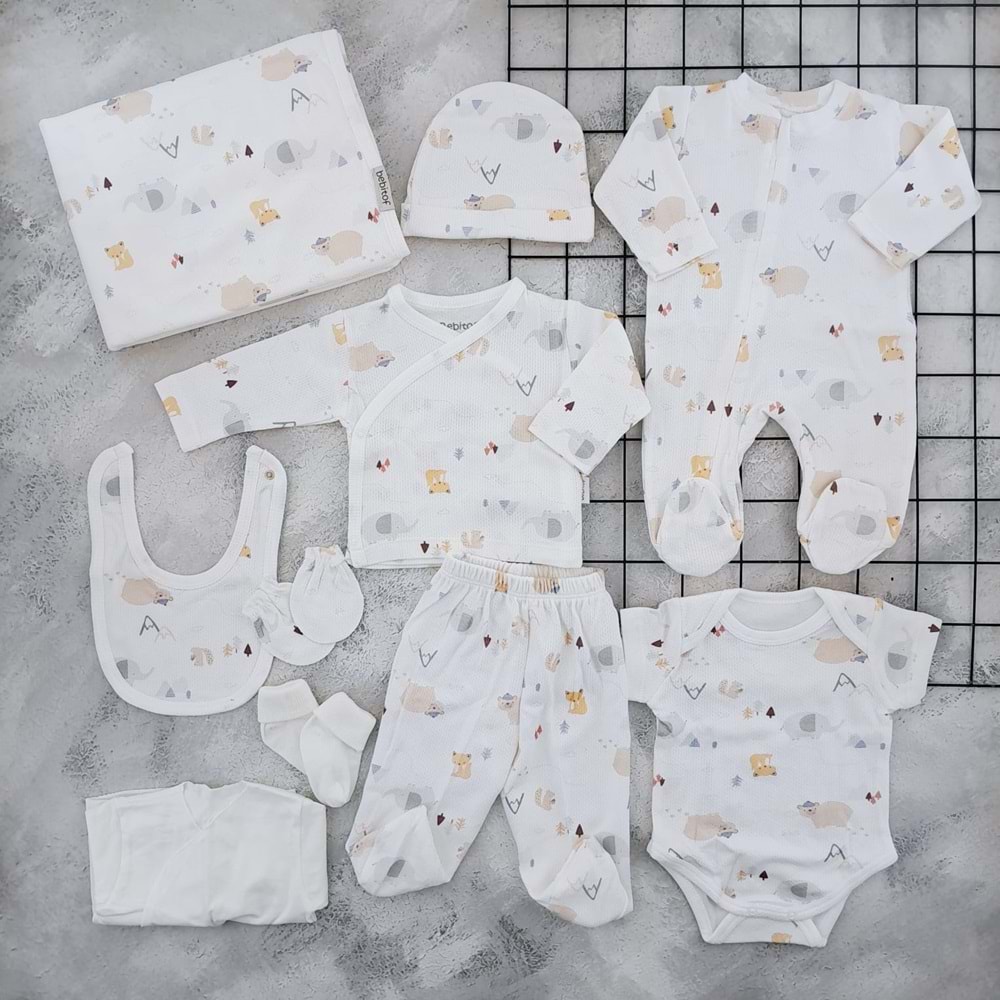 BEBİTOF 10082 ORMAN DESEN 10 LU ZIBIN SET - EKRU
