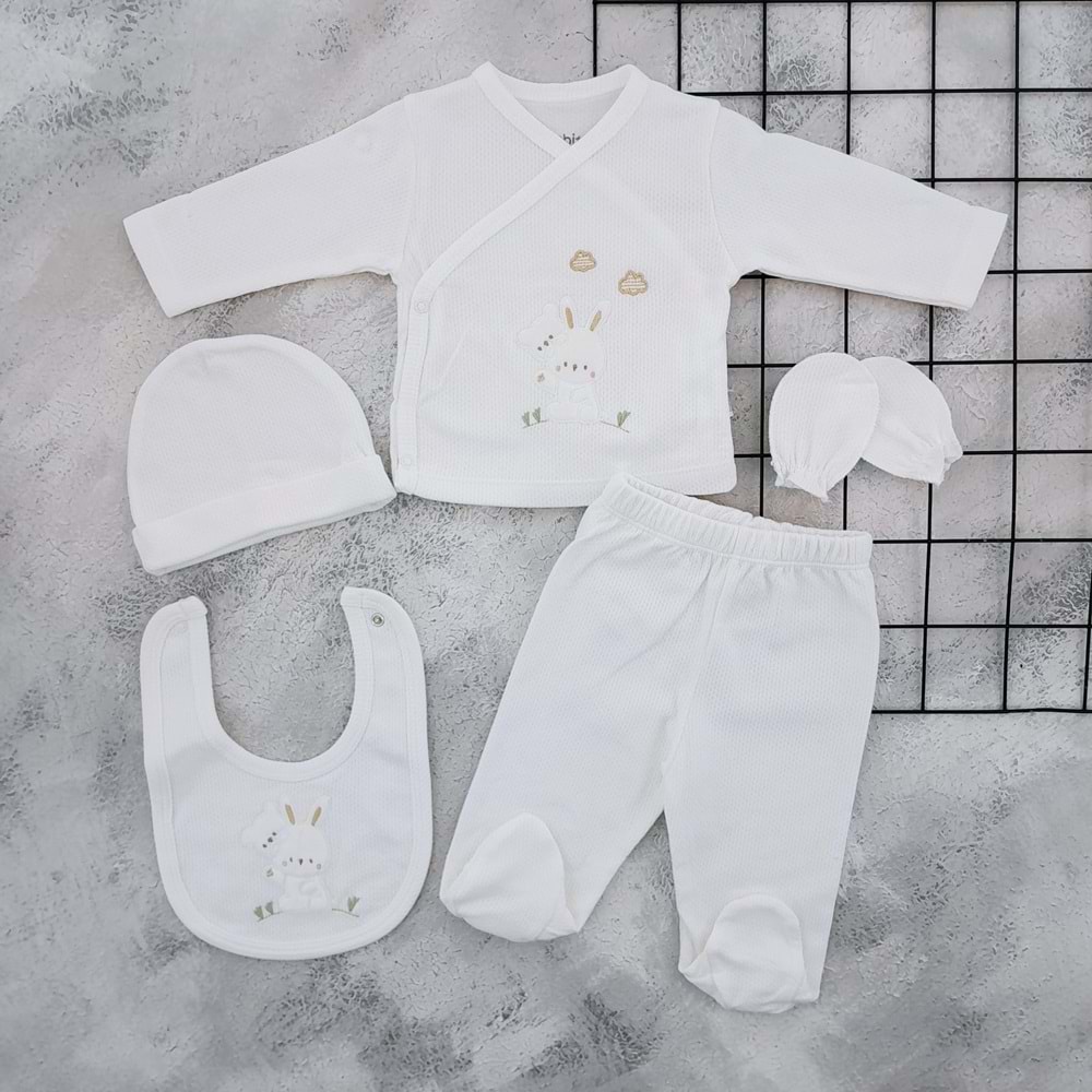 BEBİTOF 20129 TAVŞAN NAKIŞLI 5 Lİ ZIBIN SET - EKRU - 0-3 AY