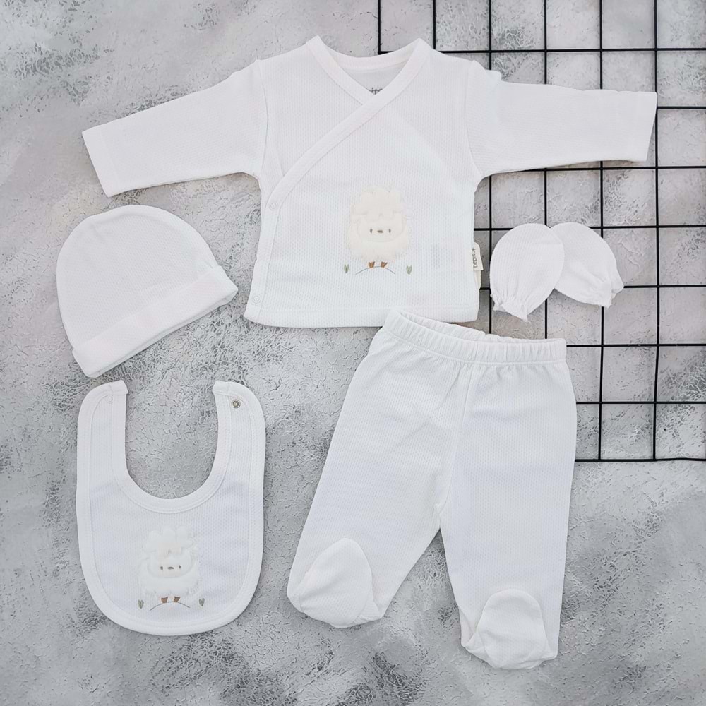BEBİTOF 20128 KUZUCUK NAKIŞLI 5 Lİ ZIBIN SET - EKRU - 0-3 AY