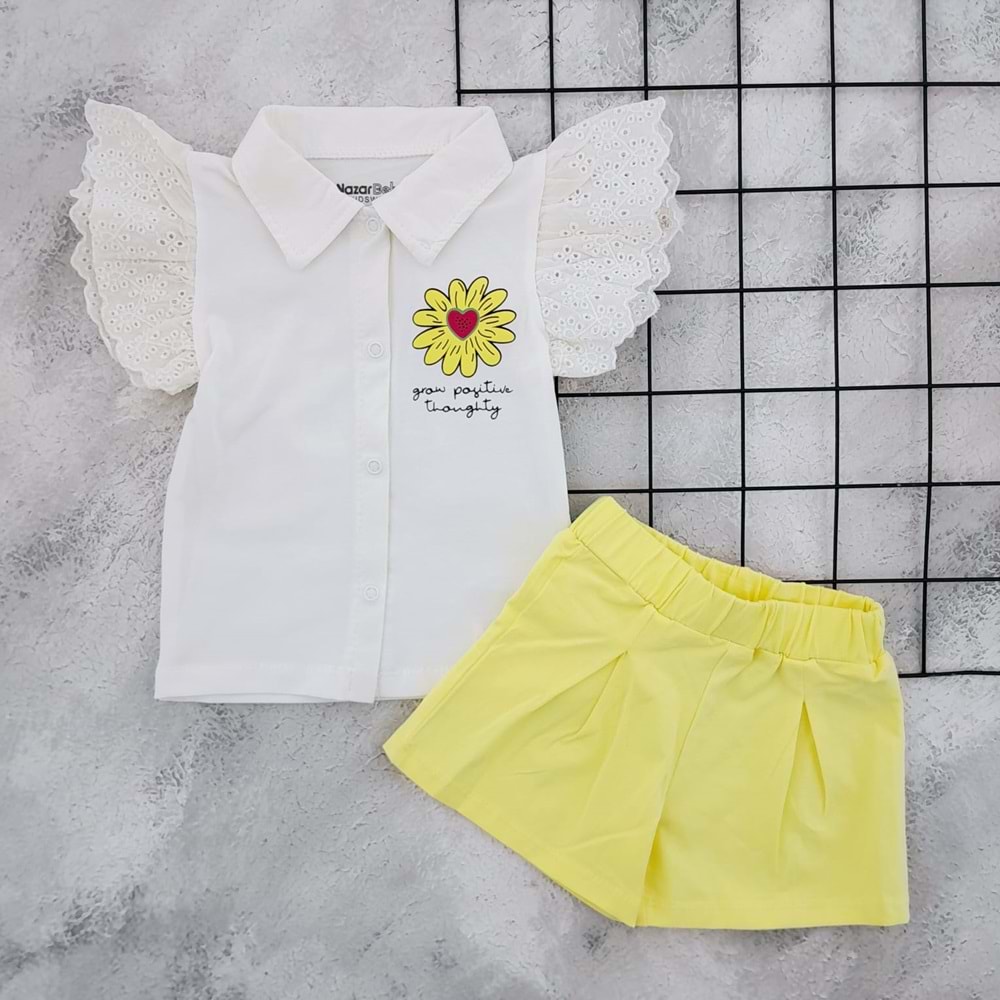 NAZAR 25543 PAPATYA BASKILI ŞORT TAKIM - KREM - 18 AY