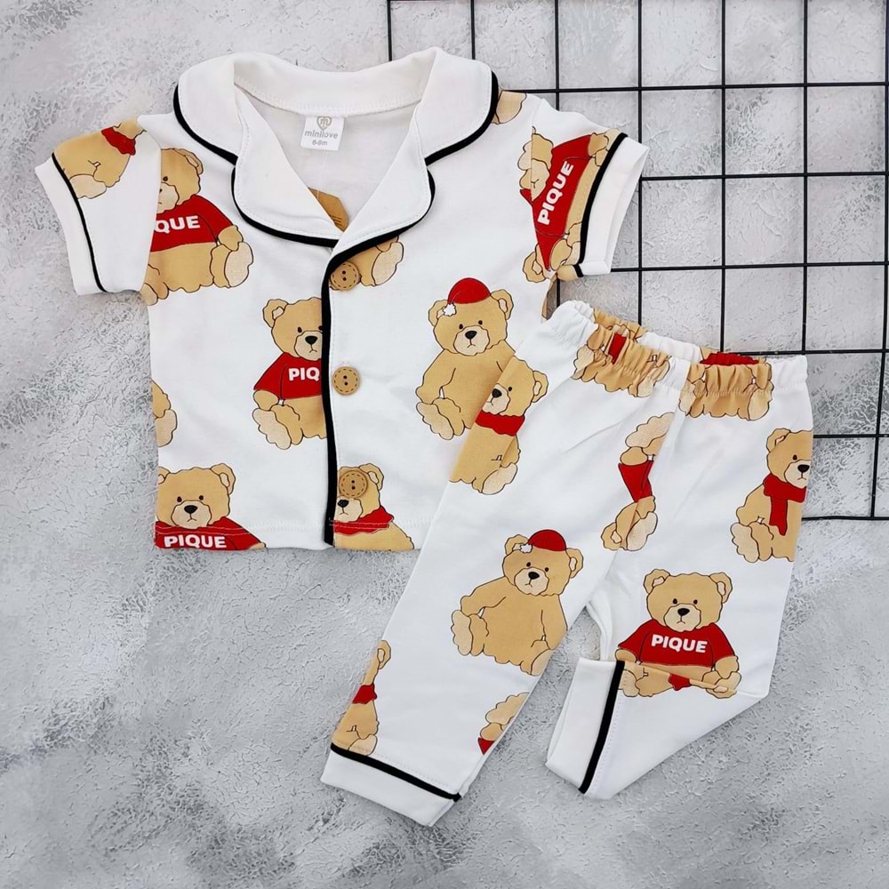 MİNİ LOVE 8304 OTURAN AYI PİJAMA TAKIM - KREM - 9-12 AY