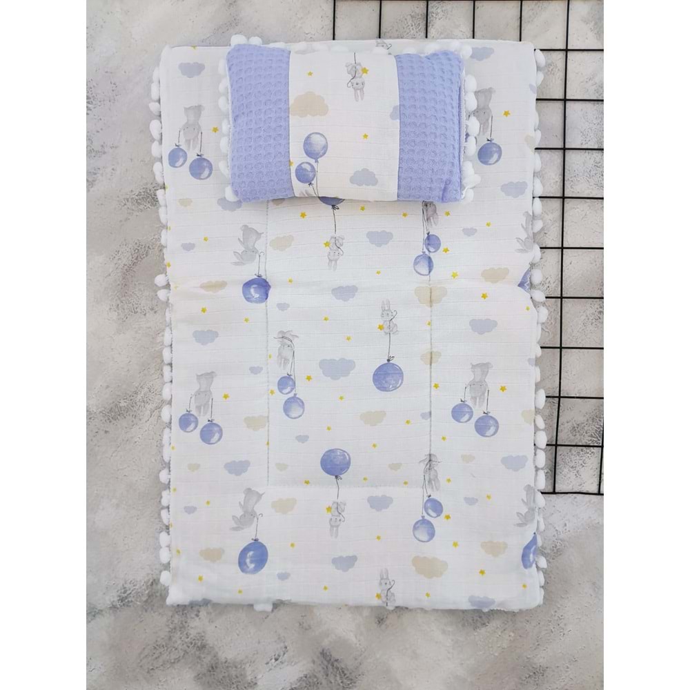 SLEEPY BABY 20245 BALONLU TAVŞAN WAFFLE MÜSLİN ALTAÇMA - MAVİ