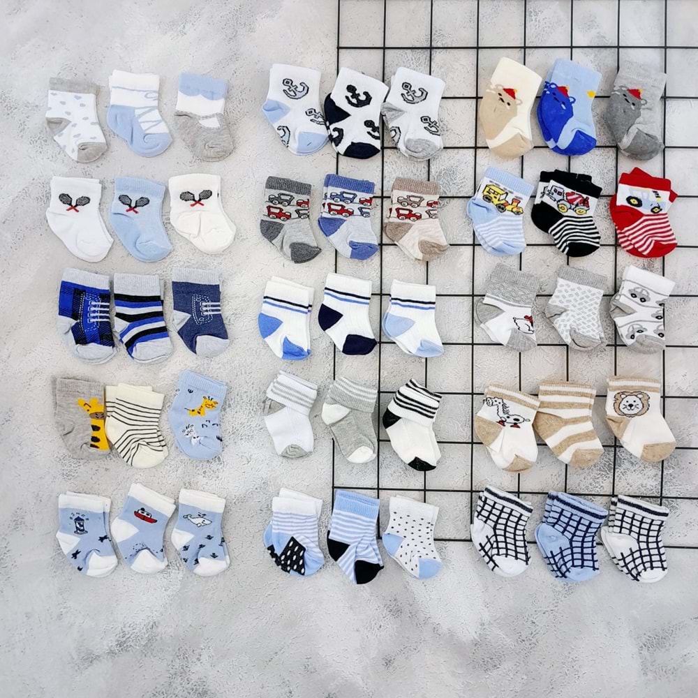 ÖGA 3 LÜ DESENLİ BEBE ÇORAP - ERKEK
