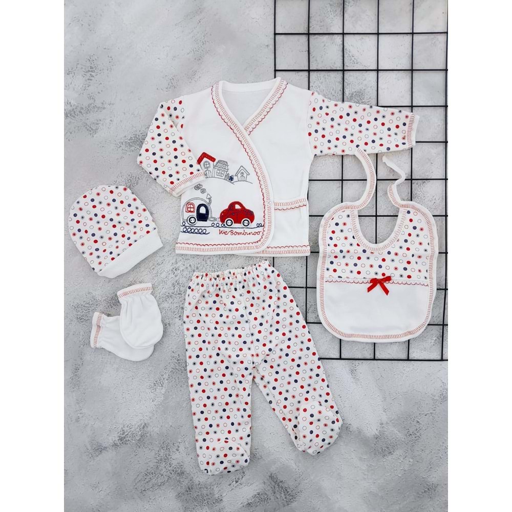 BOMBİNO 007 ARABA NAKIŞLI 5 Lİ ZIBIN SET - KIRMIZI