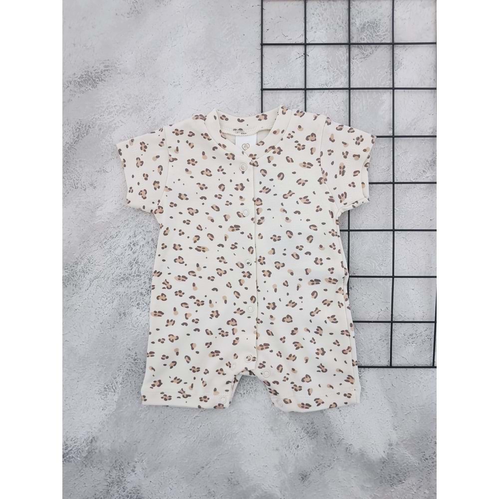 MİNİ LOVE 8386 LEOPAR BASKILI KISA TULUM - BEJ - 9-12 AY
