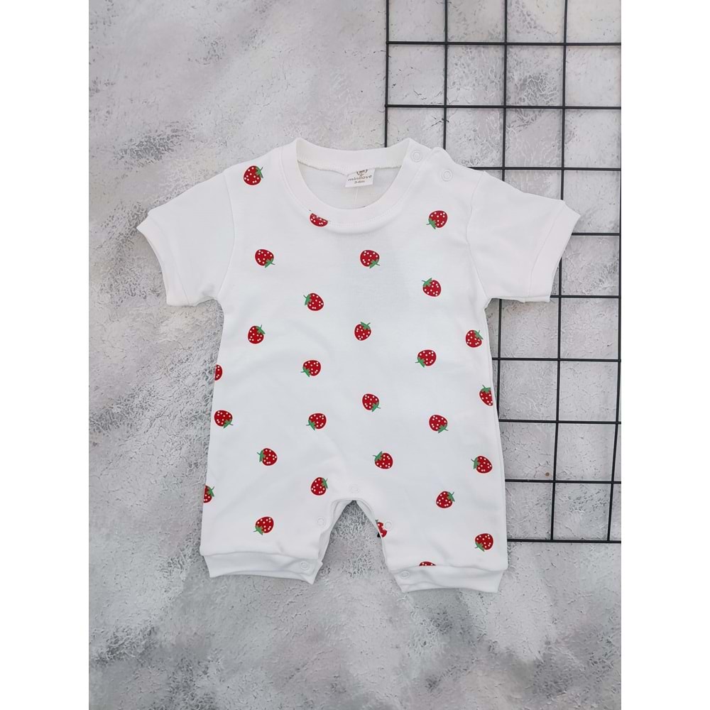 MİNİ LOVE 8391 ÇİLEK BASKILI KISA TULUM - KREM - 12-18 AY