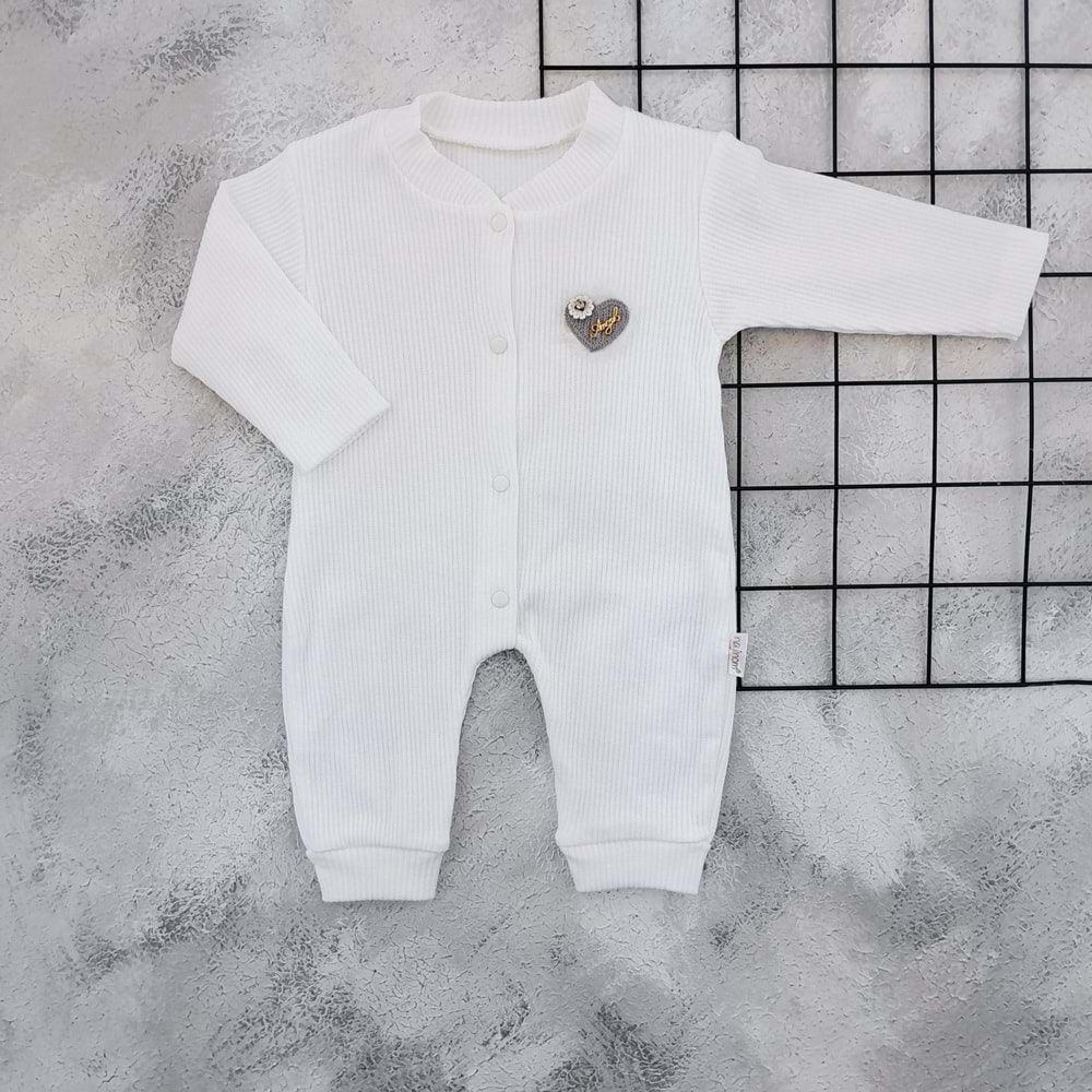 NAYİNOM 0704 KALP NAKIŞLI MANŞETLİ TULUM - KREM - 6 AY