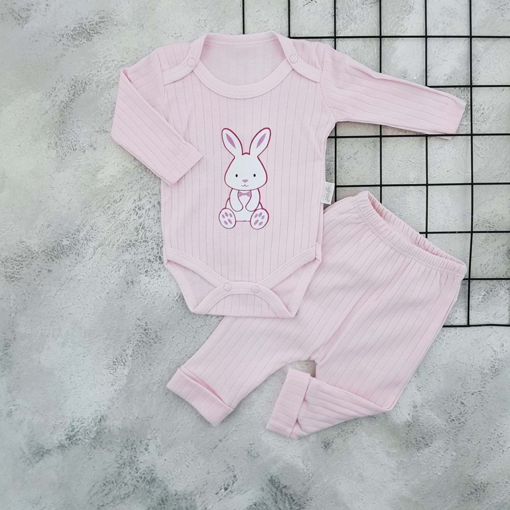 NAYİNOM 2420 PAPYONLU TAVŞAN 2 Lİ BADİ TAKIM - PEMBE - 3-6 AY