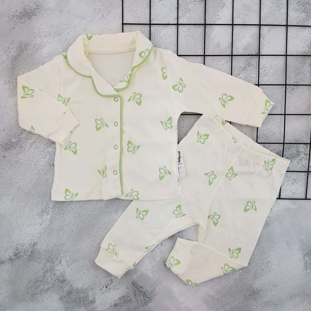 BABYCAN 2425 KELEBEK BASKILI PİJAMA TAKIM - YEŞİL - 3-6 AY