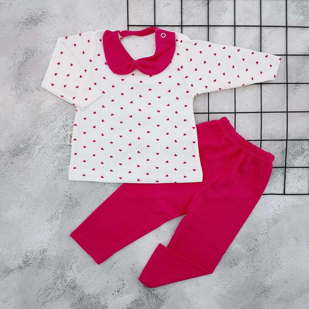 NURHAS 6031 KALP BASKILI BEBE YAKA TAKIM - FUŞYA - 0-3 AY
