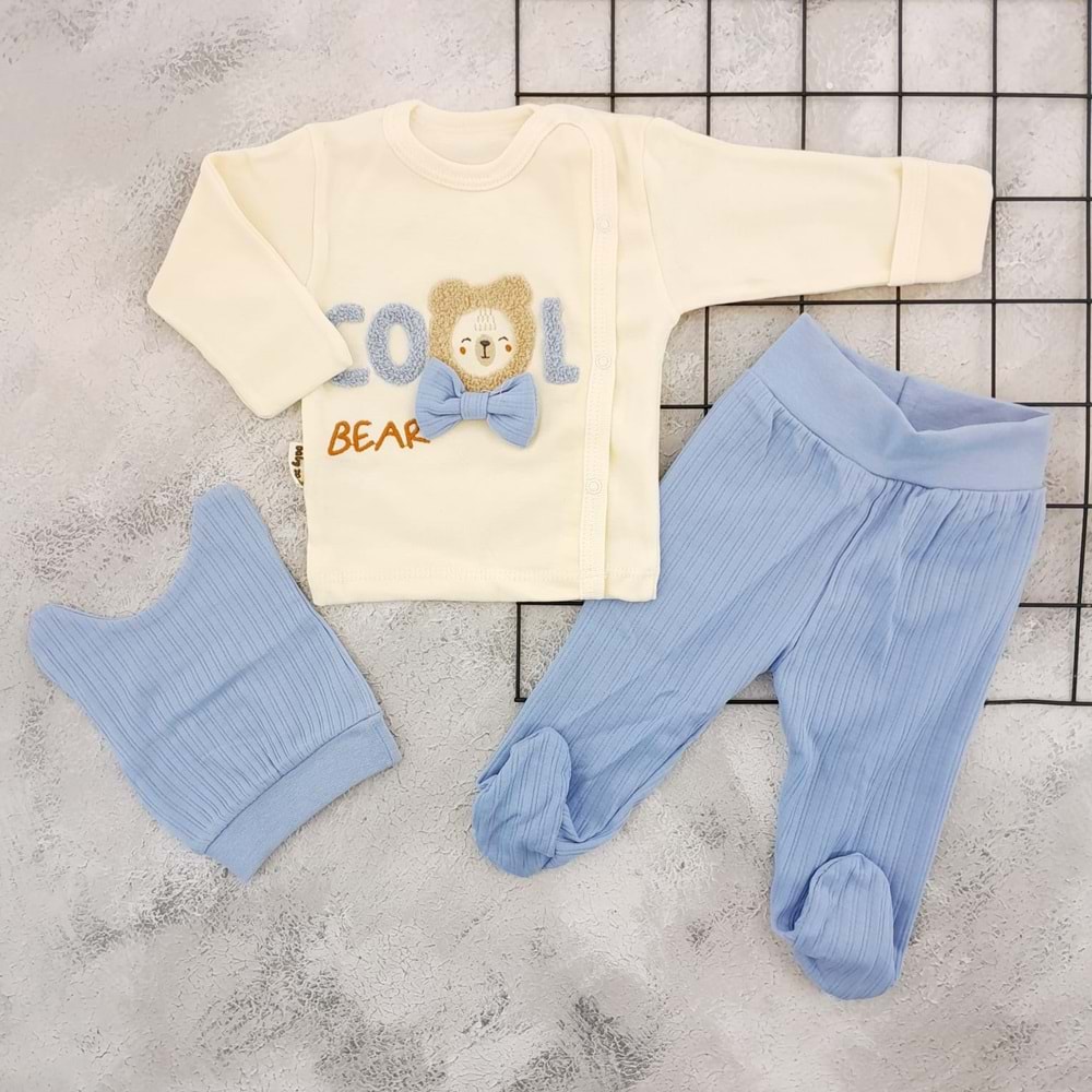 BABYCAN 9419 COOL AYI 3 LÜ ZIBIN TAKIM - MAVİ - 0-3 AY