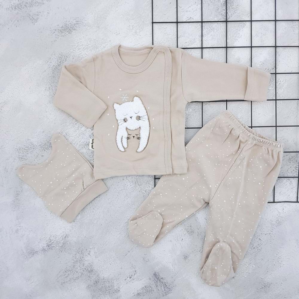 BABYCAN 9399 KARLI KEDİ 3 LÜ ZIBIN TAKIM - KAHVE - 0-3 AY