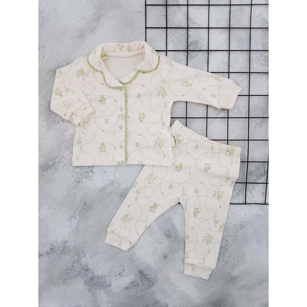 BABYCAN 2423 TAVŞAN BASKILI PİJAMA TAKIM - YEŞİL - 3-6 AY