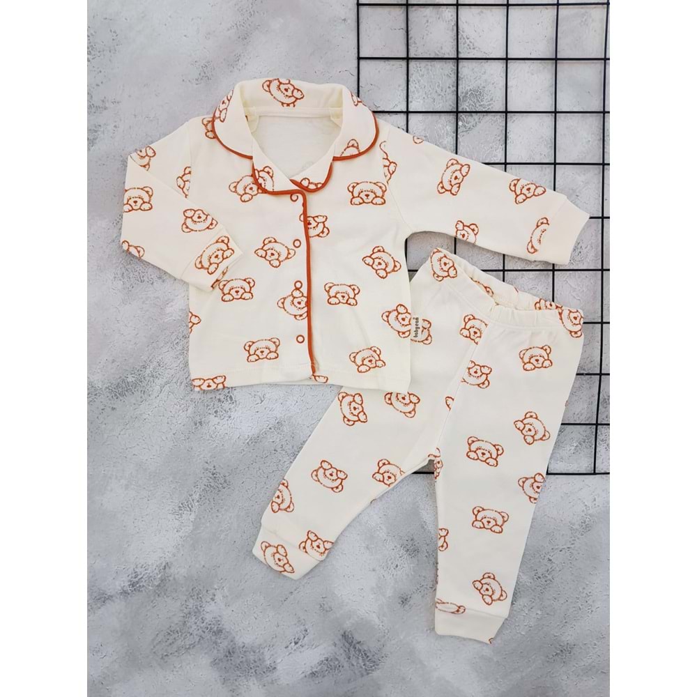 BABYCAN 2417 MUTLU AYICIK BASKILI PİJAMA TAKIM - KİREMİT - 3-6 AY