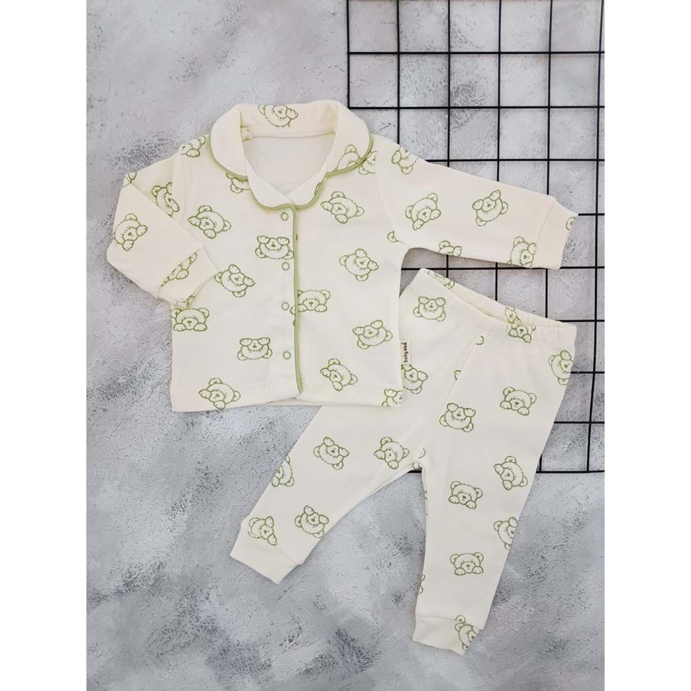 BABYCAN 2417 MUTLU AYICIK BASKILI PİJAMA TAKIM - YEŞİL - 3-6 AY