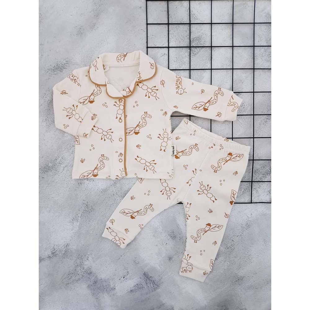 BABYCAN 2424 TIRTIL BASKILI PİJAMA TAKIM - KAHVE - 3-6 AY