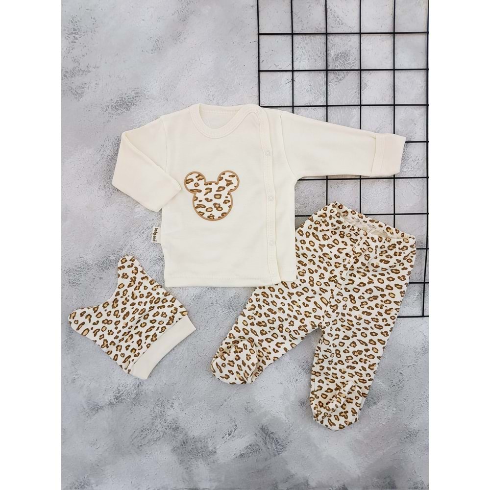 BABYCAN 9423 LEOPAR MİNNİE 3 LÜ ZIBIN TAKIM - KREM - 0-3 AY