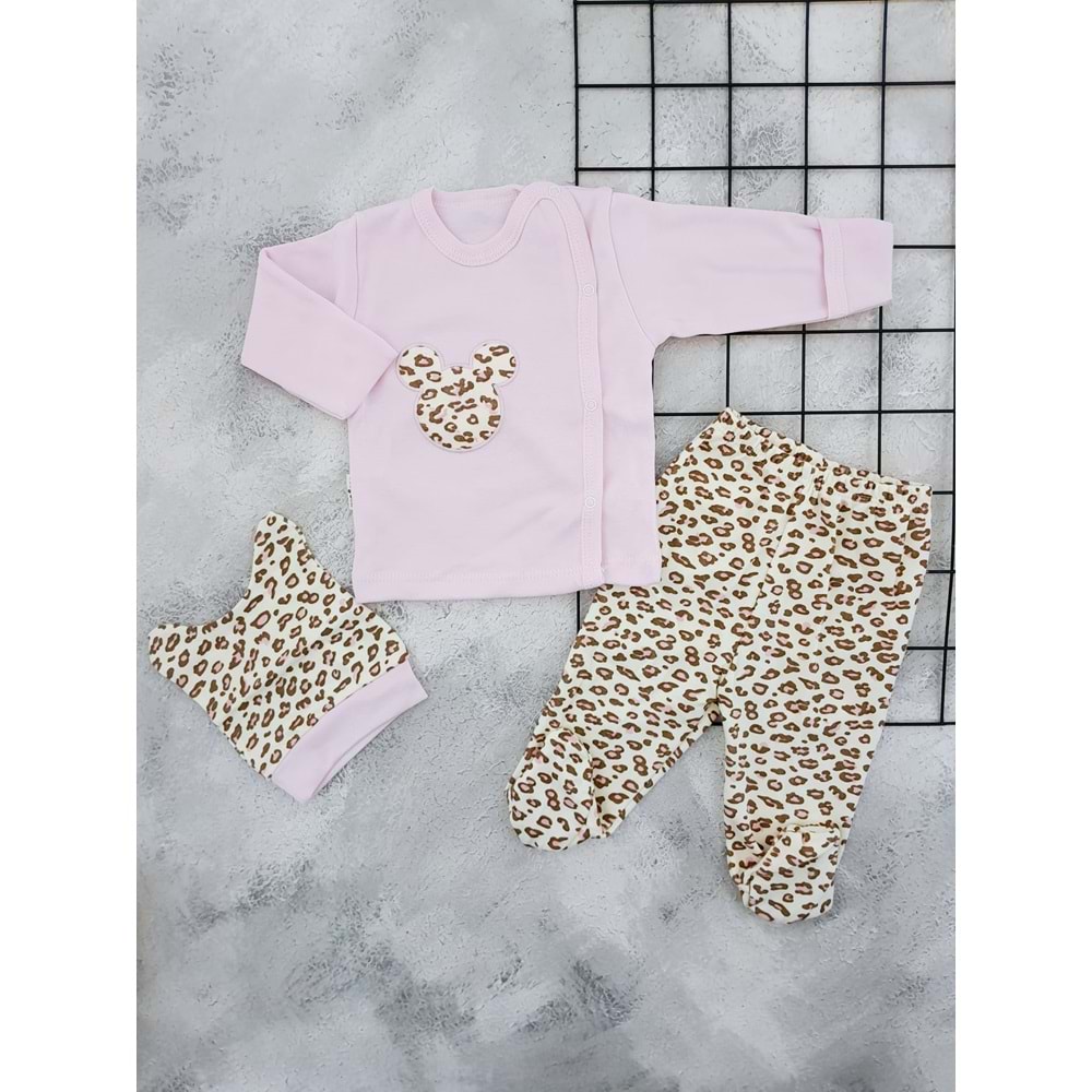 BABYCAN 9423 LEOPAR MİNNİE 3 LÜ ZIBIN TAKIM - PEMBE - 0-3 AY