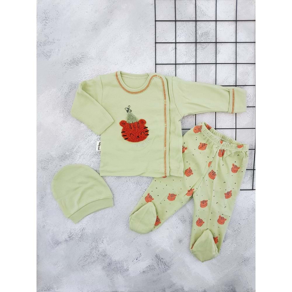 BABYCAN 9418 ŞAPKALI ASLAN 3 LÜ ZIBIN TAKIM - YEŞİL - 0-3 AY