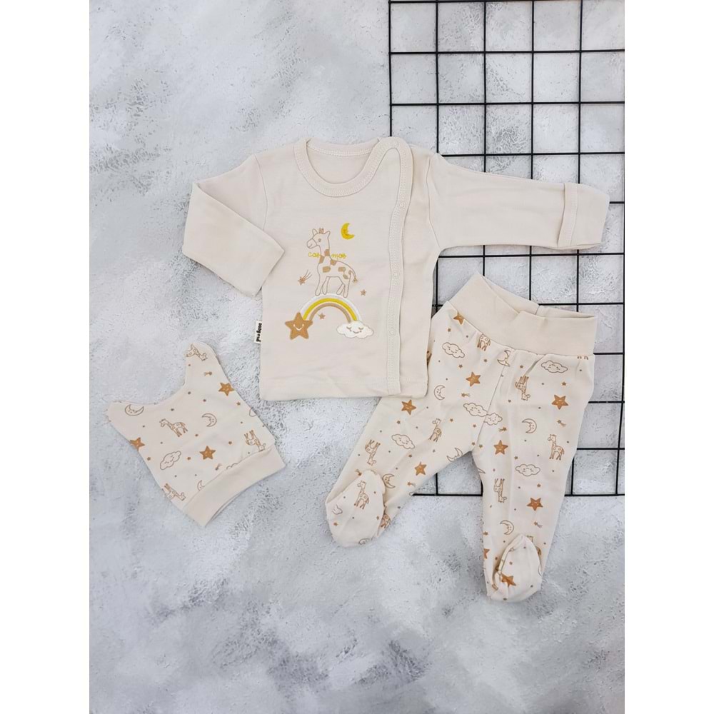 BABYCAN 9409 ZÜRAFA NAKIŞLI 3 LÜ ZIBIN TAKIM - KAHVE - 0-3 AY