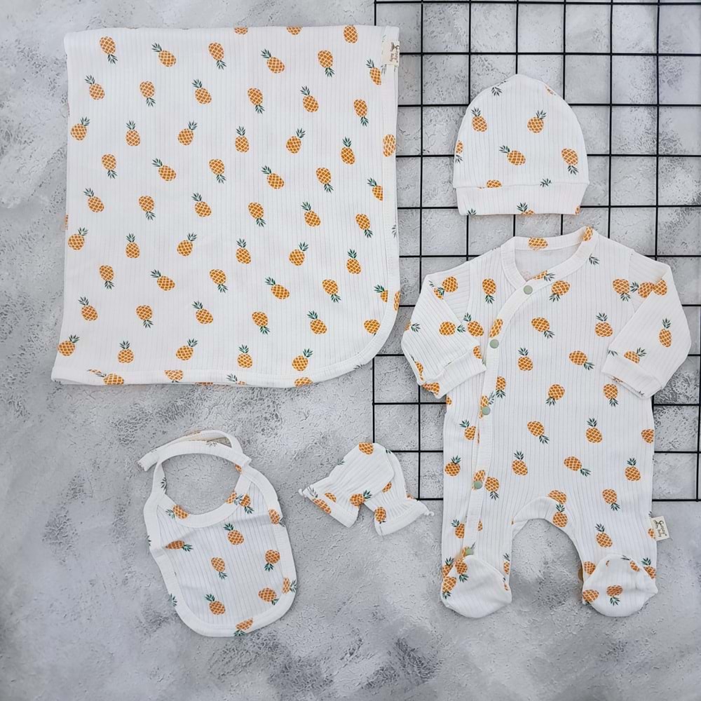 COŞAY BABY 25219 ANANAS BASKILI 5 Lİ TULUM SET - BEJ - 0-3 AY